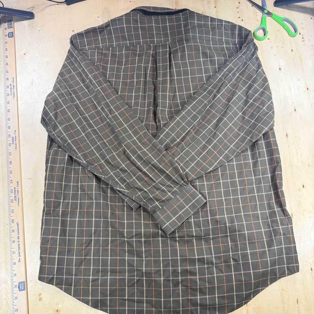 Brooks Brothers Mens Large Traditional Fit Non Iron Plaid Shirt Olive Orange - Picture 5 of 5